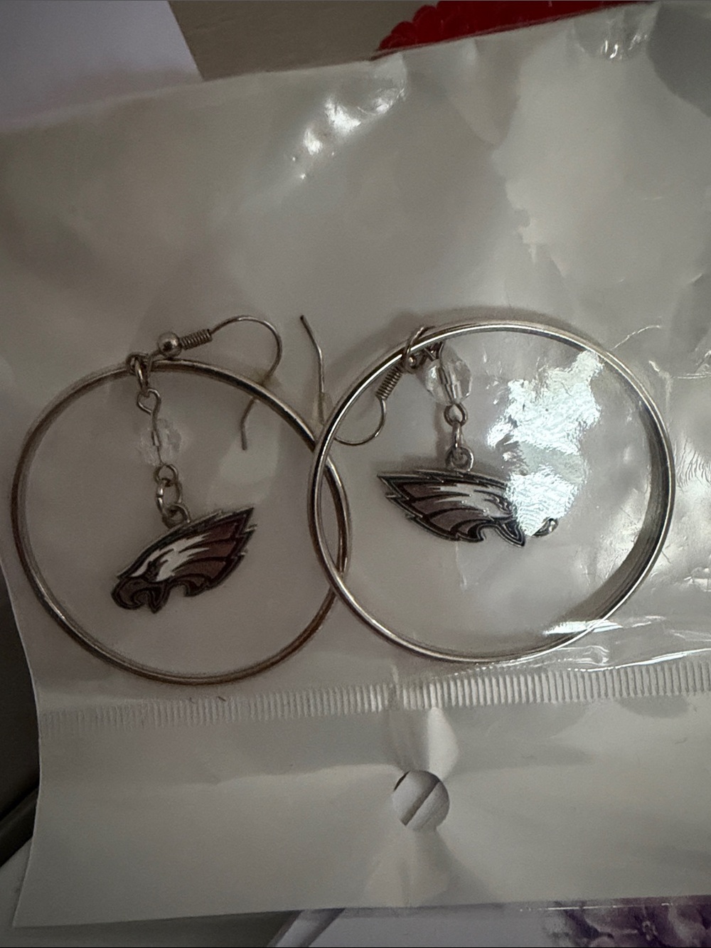 Silver Hoop Earrings with Philadelphia Eagles Charm